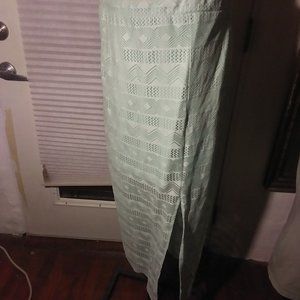 sz xl green lace maxi skirt w/built in slip